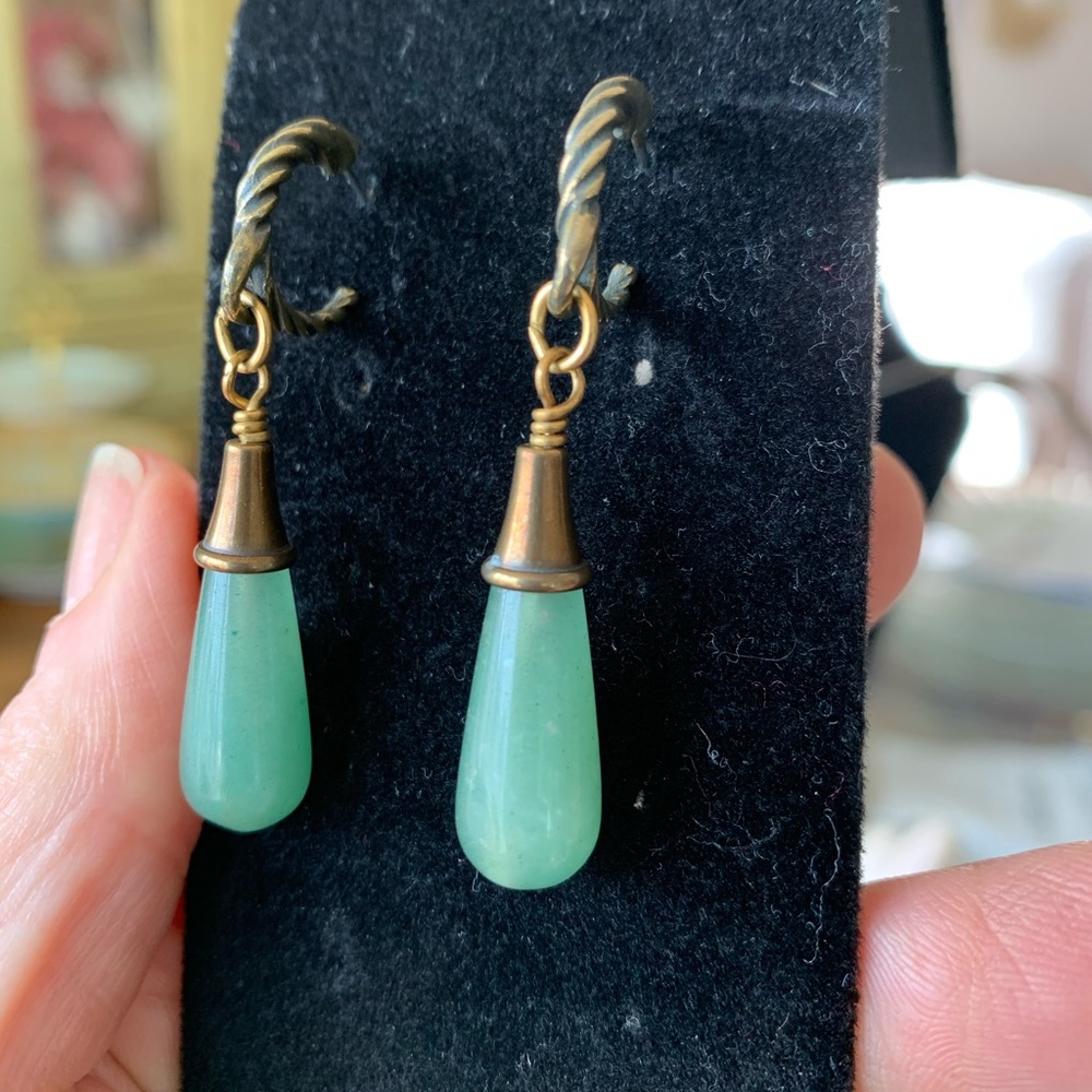 Jan Michaels Brass and Jade Earrings Vintage